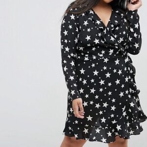 Polka Dot Asos Star Dress ASOS DESIGN Frill Neck Mini Dress With Fluted  Three Quarter